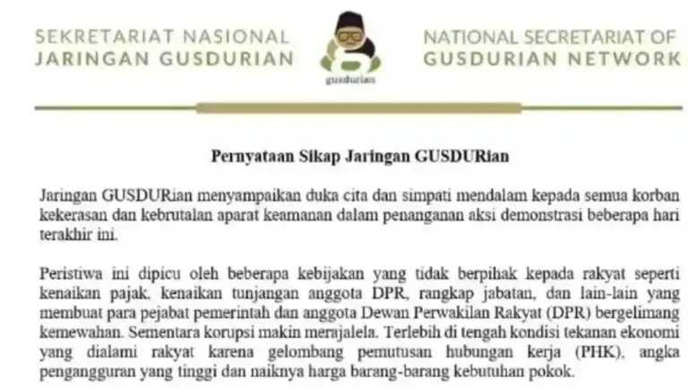 7 Tuntutan Jaringan Gusdurian untuk Pemerintah dan DPR
