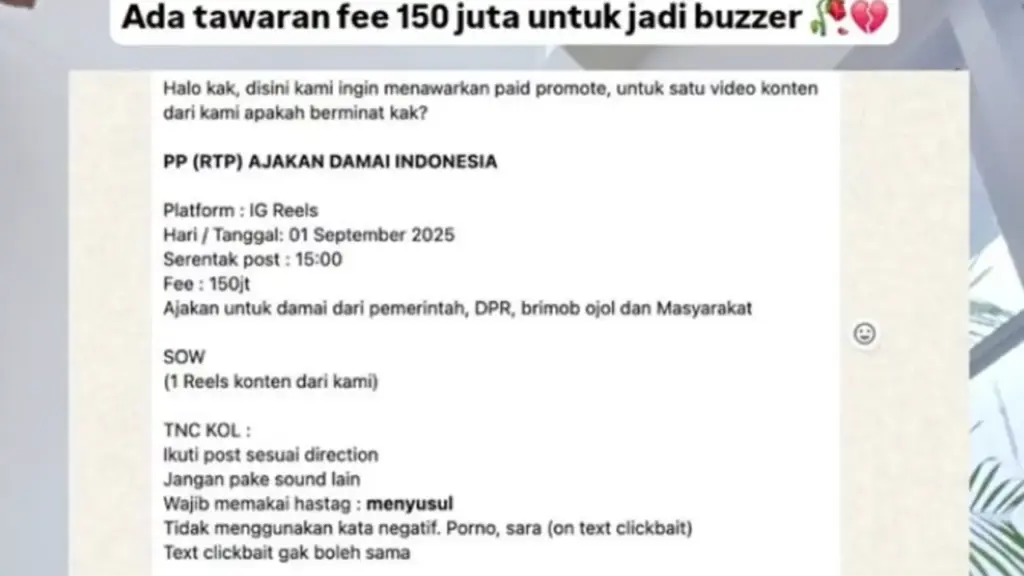 Jerome Polin ditawar 150 juta untuk jadi buzzer pemerintah