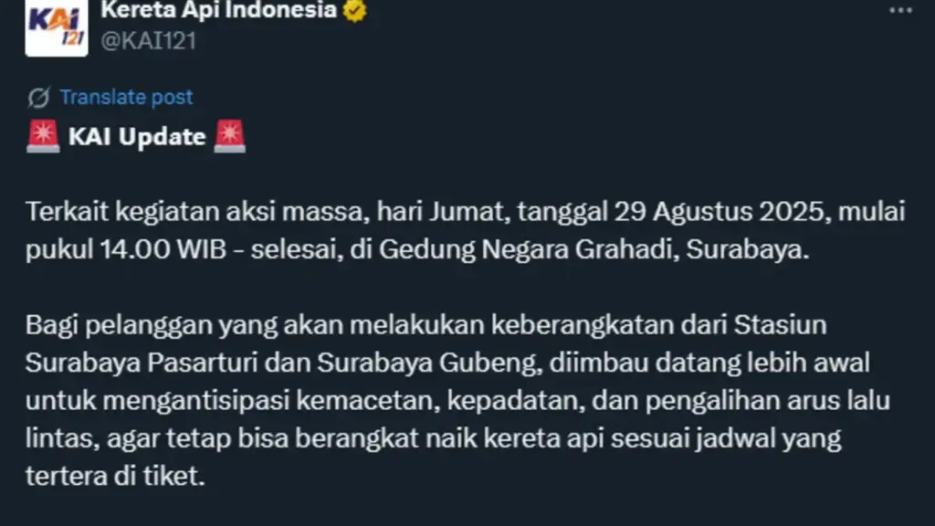 KAI Imbau Penumpang Gubeng dan Pasarturi