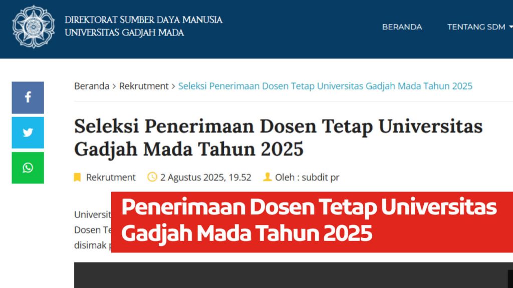 Penerimaan Dosen Tetap Universitas Gadjah Mada Tahun 2025