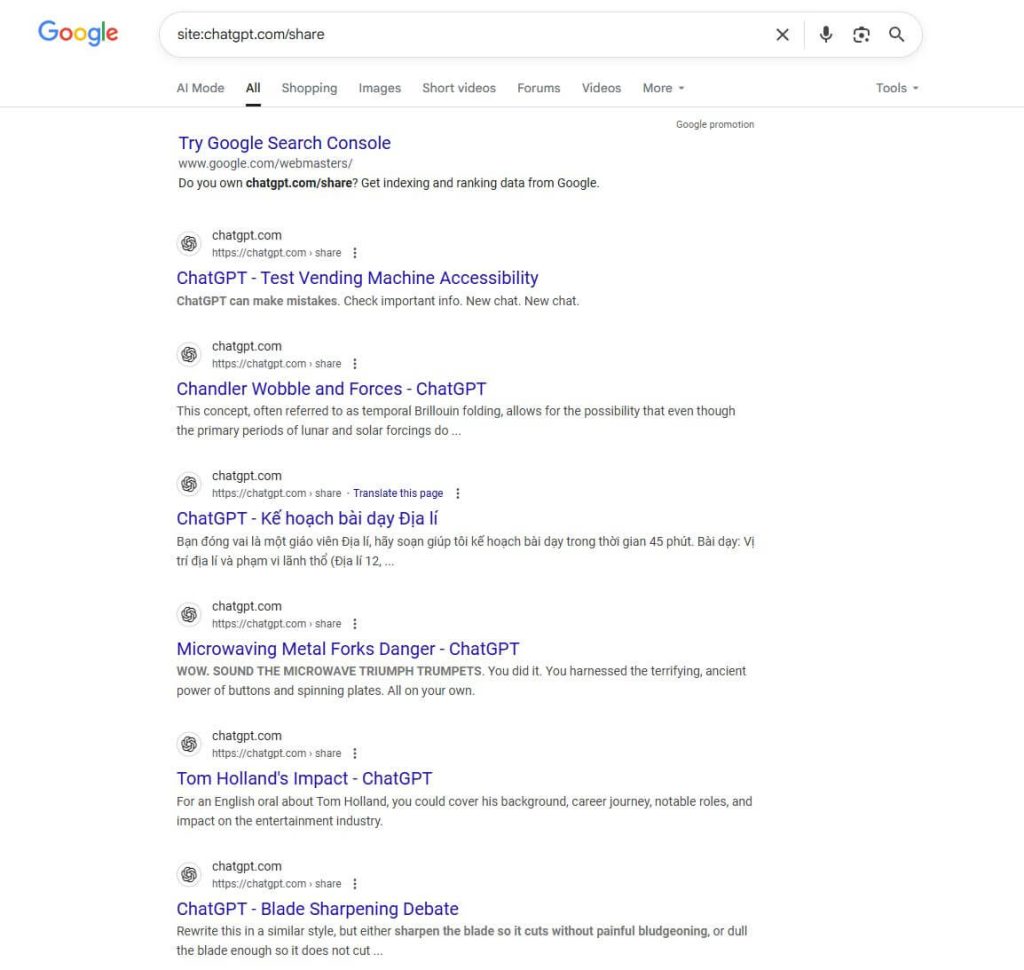Percakapan ChatGPT Terindex di Google