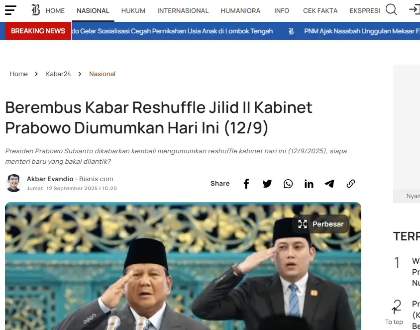 Berembus Kabar Reshuffle Jilid II Kabinet