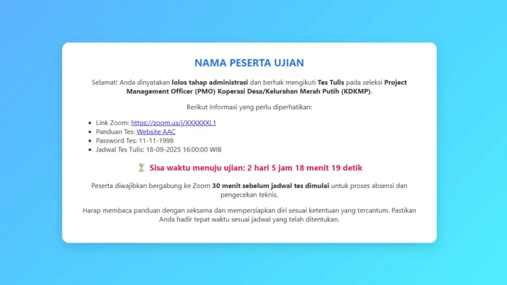Informasi jadwal tes PMO Kemenkop