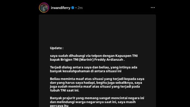 Kapuspen TNI Hubungi Irwandi Ferry