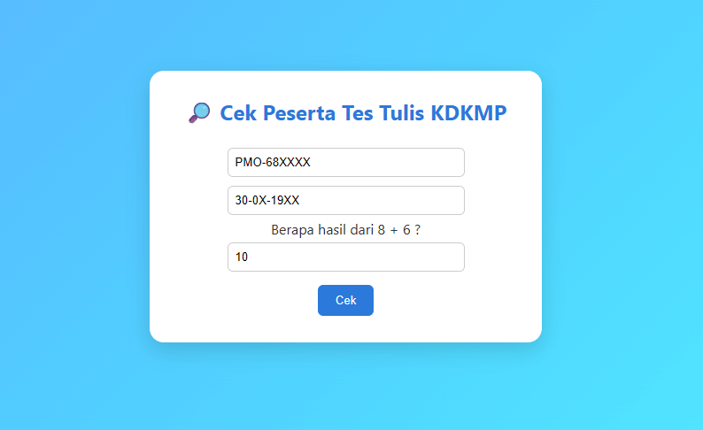 Nomor Peserta tes tulis PMO Kemenkop