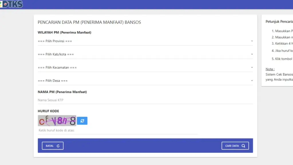 PENCARIAN DATA PM (PENERIMA MANFAAT) BANSOS