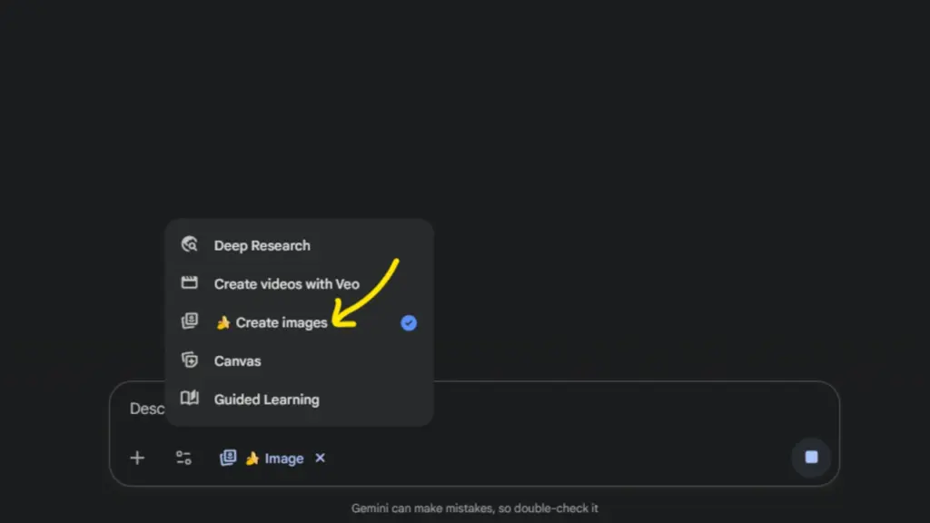 Pilih Create Image (Banana)