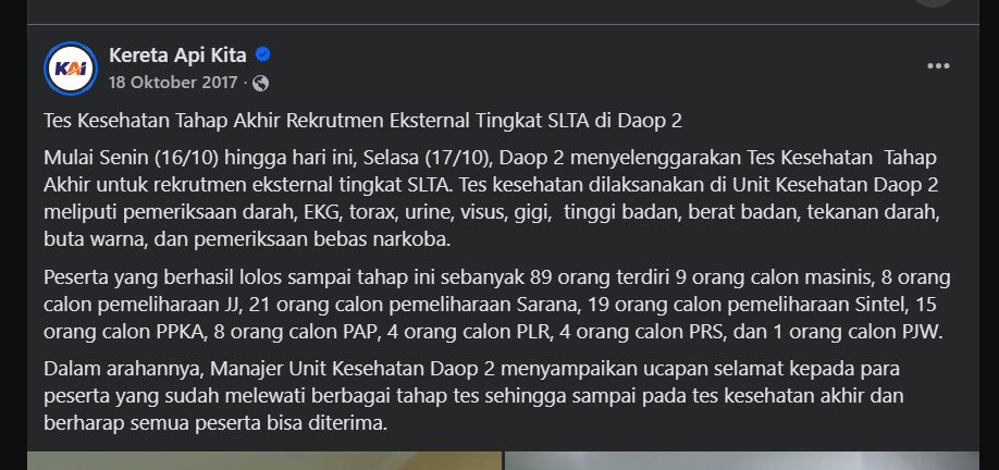 Tes Kesehatah KAI Apa saja