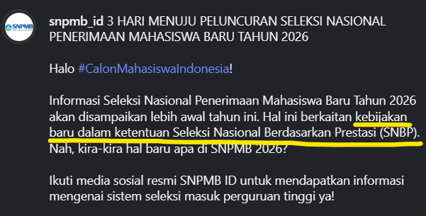 kebijakan baru dalam ketentuan SNBP 2026