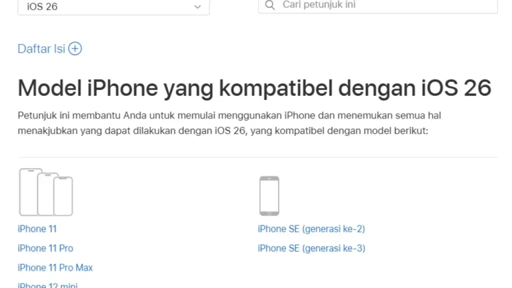 Model iPhone yang kompatibel dengan iOS 26