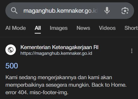 magang kemnaker pernah 500 error