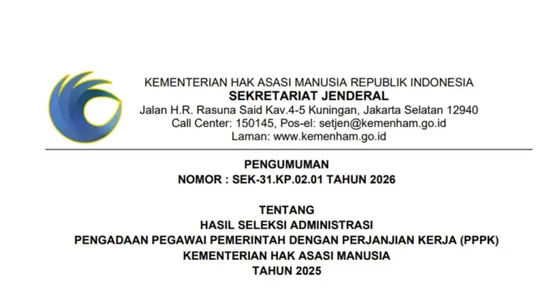 Cek Pengumuman Seleksi Administrasi PPPK Kementerian HAM 2026